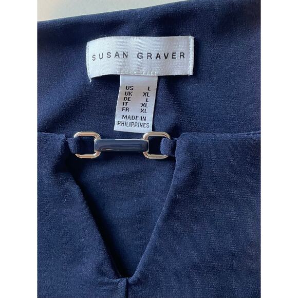 Susan Graver Liquid Knit Dress Sz L Sleeveless Navy A-Line Keyhole Detail Travel - Picture 2 of 8
